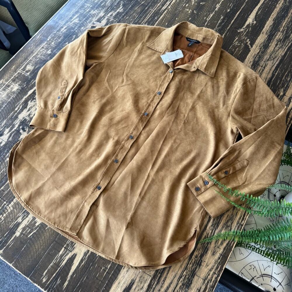 Banana Republic Suede-Look Button-Up Shirt Jacket in Camel Brown